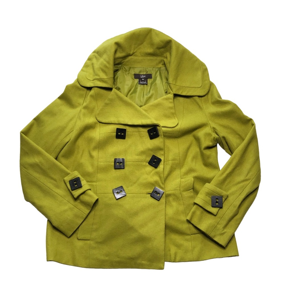 Luii Green Wool Blend Double Breasted Pea Coat Medium
